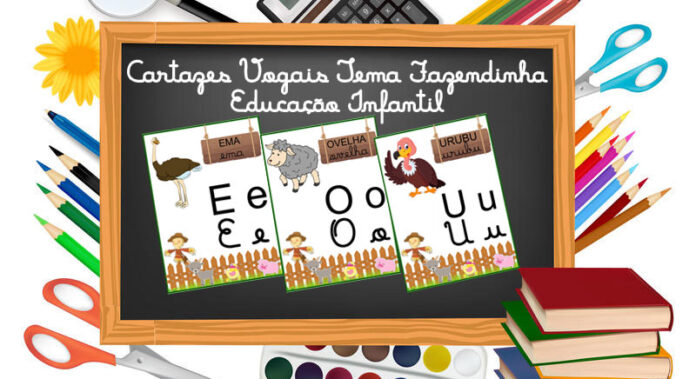 Cartazes das Vogais Tema Fazendinha para Imprimir e Decorar.