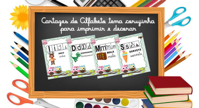 Cartazes do Alfabeto tema corujinha para imprimir e decorar