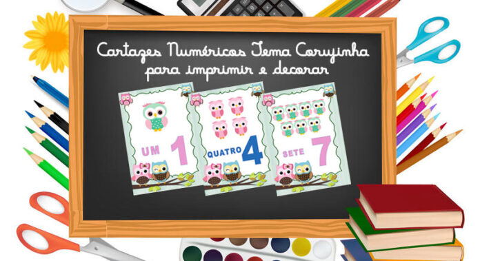 cartazes numéricos tema corujinha para imprimir e decorar