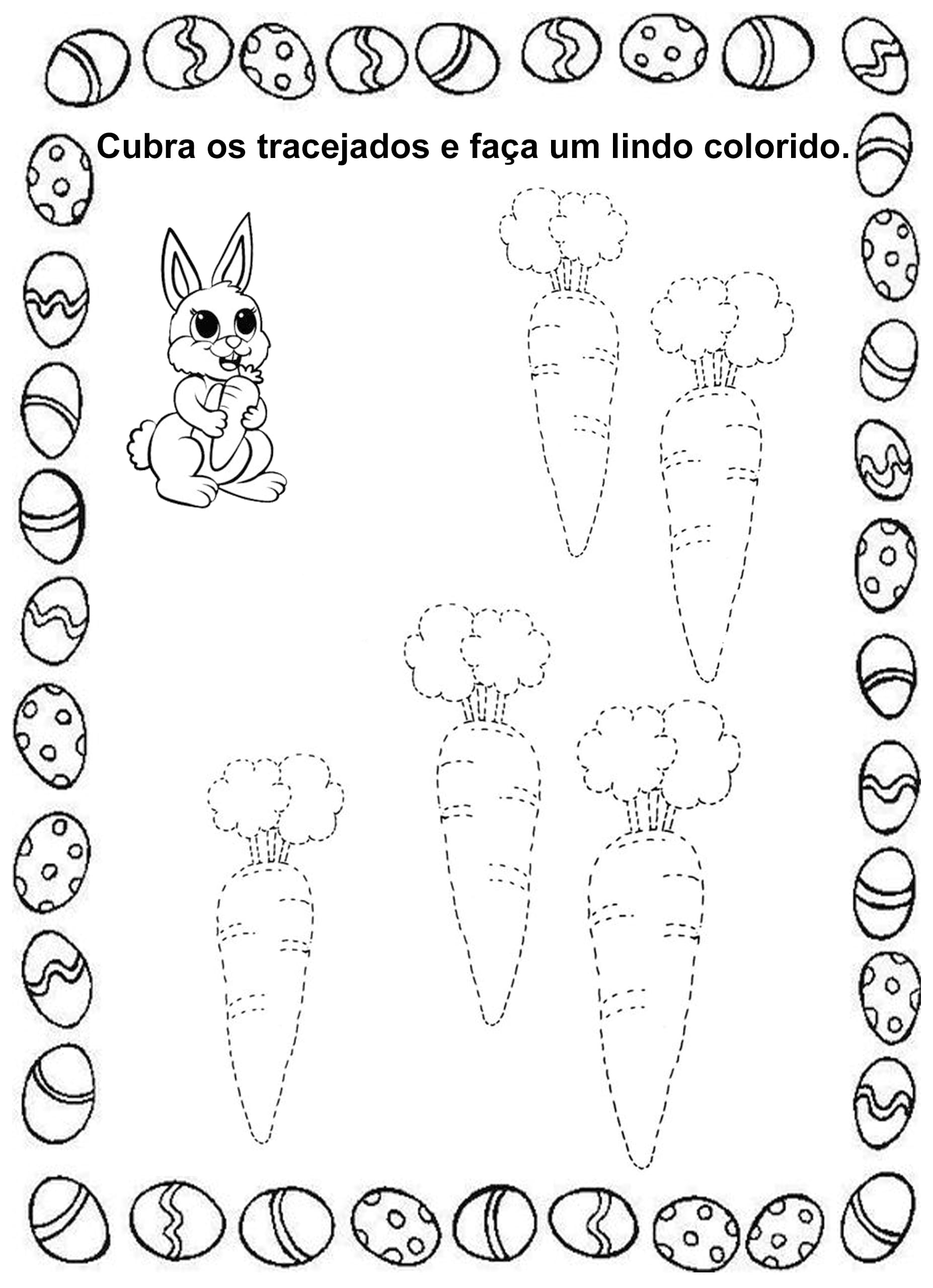 Tracejados tema de páscoa coelho cenoura imprimir desenho colorir