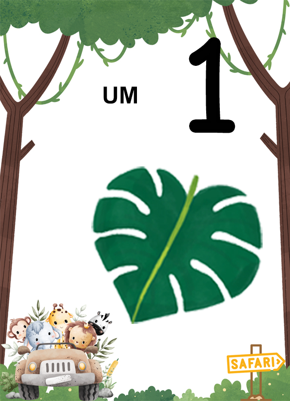 cartaz dos números 0 a 9  tema safari.