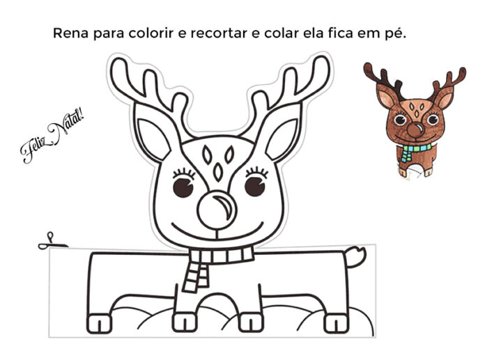 Desenho de rena para colorir e recortar