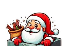 Painel de Natal em PDF pronto para imprimir – Papai Noel na chaminé