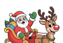 Painel de Natal em PDF pronto para imprimir – Papai Noel no trenó Painel de Natal em PDF pronto para imprimir - Papai Noel no trenó