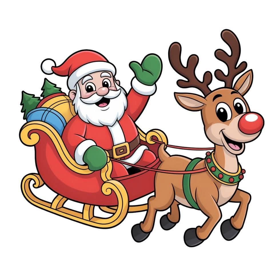 Painel de Natal em PDF pronto para imprimir - Papai Noel no trenó