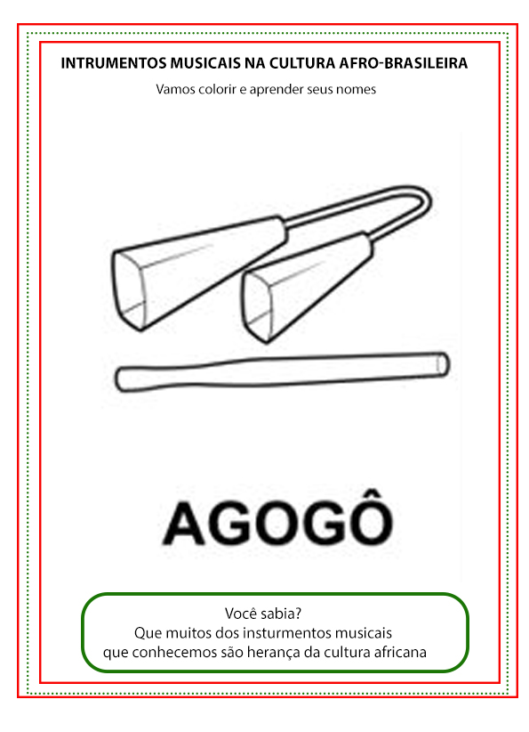 atividades de instrumentos musicais da cultura Afro-Brasileira para colorir