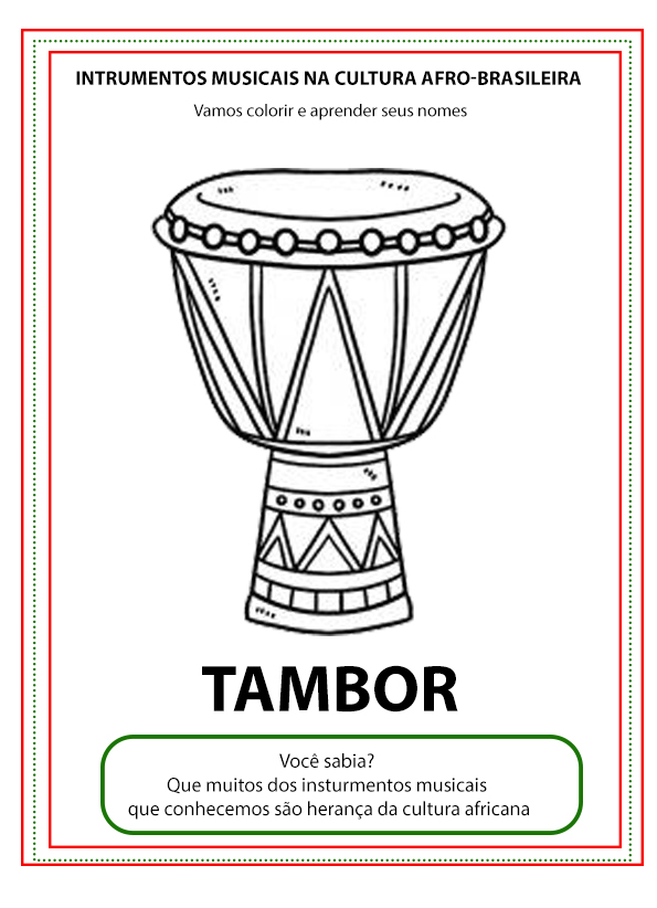 atividades de instrumentos musicais da cultura Afro-Brasileira para colorir