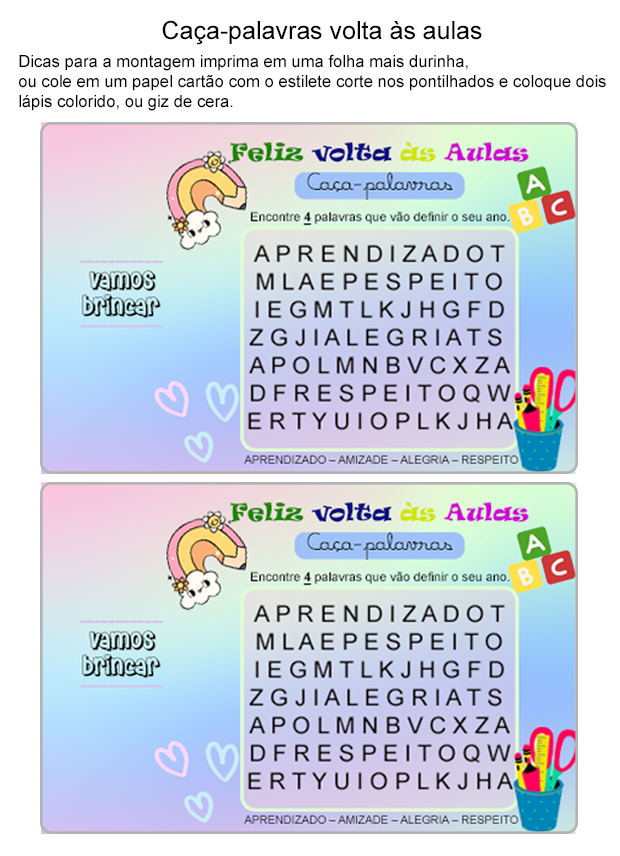 Lembrancinha Caça-Palavras Volta às Aulas
