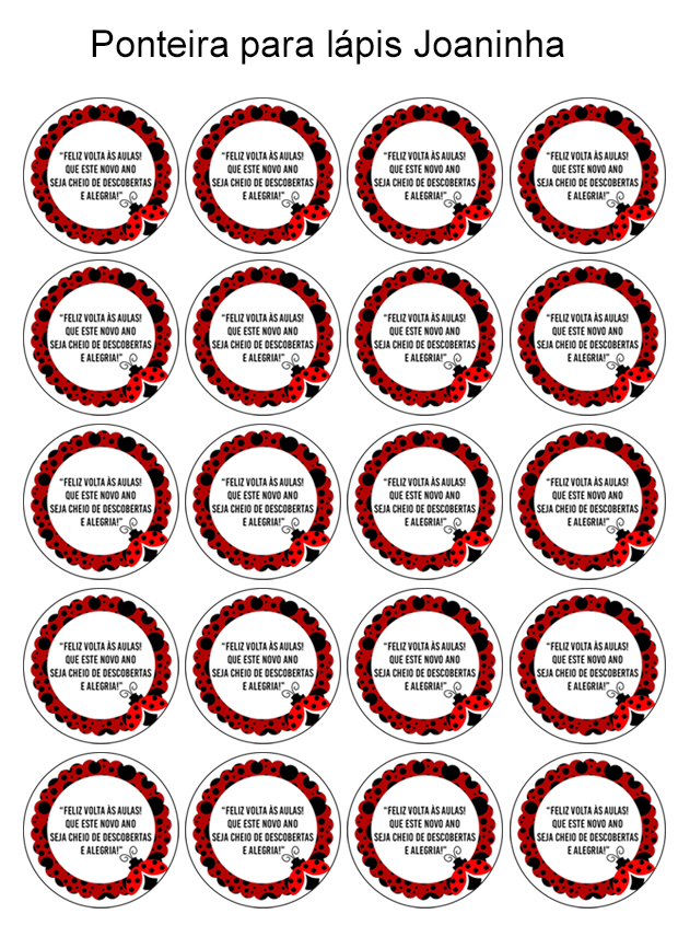 Ponteiras para lápis - Joaninha