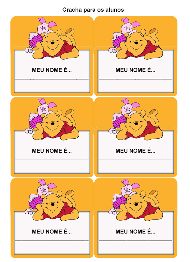Crachá para alunos Ursinho Pooh