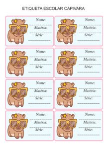 Etiquetas Escolares de Capivara para Imprimir | Cantinho do EVA