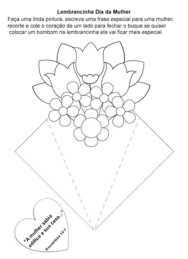 Lembrancinha Dia da Mulher – Cartão Buquê para Colorir