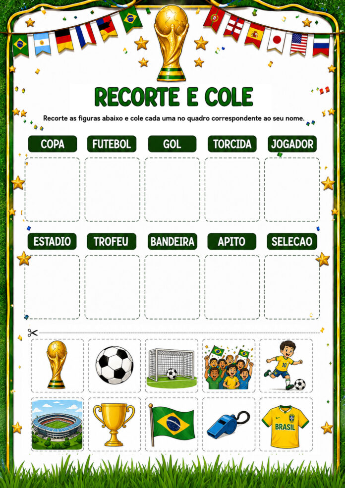 Atividades de Recorte e Cole Tema Copa do Mundo