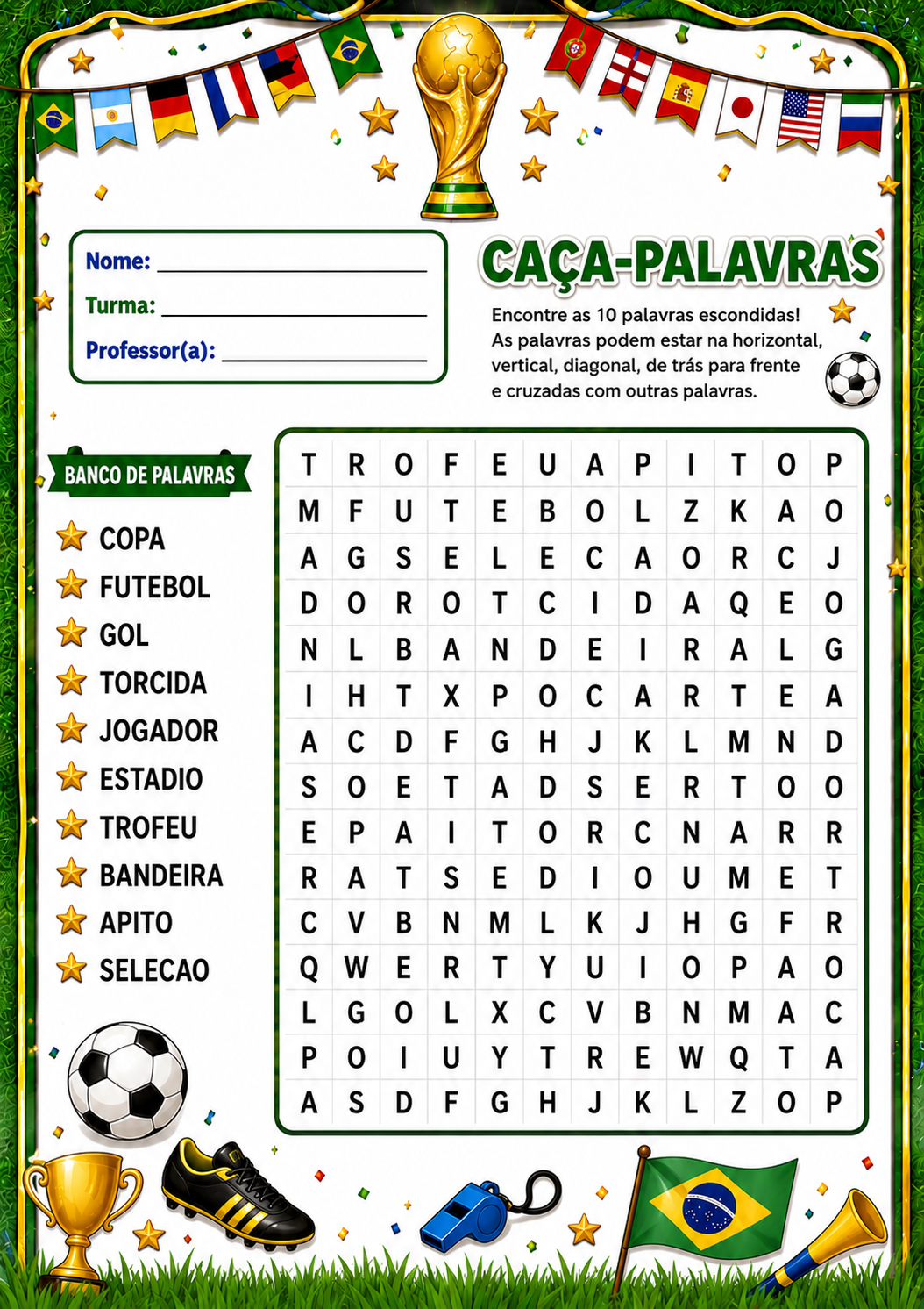 Caça-Palavras da Copa do Mundo para Imprimir