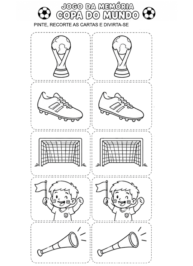 Jogo da Memória da Copa para Colorir – Aprender Brincando