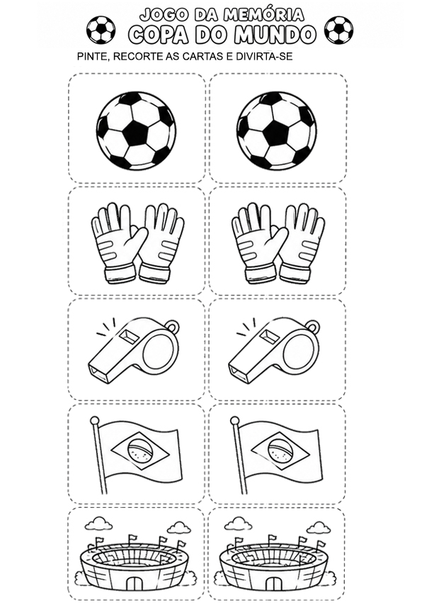 Jogo da Memória da Copa para Colorir – Aprender Brincando