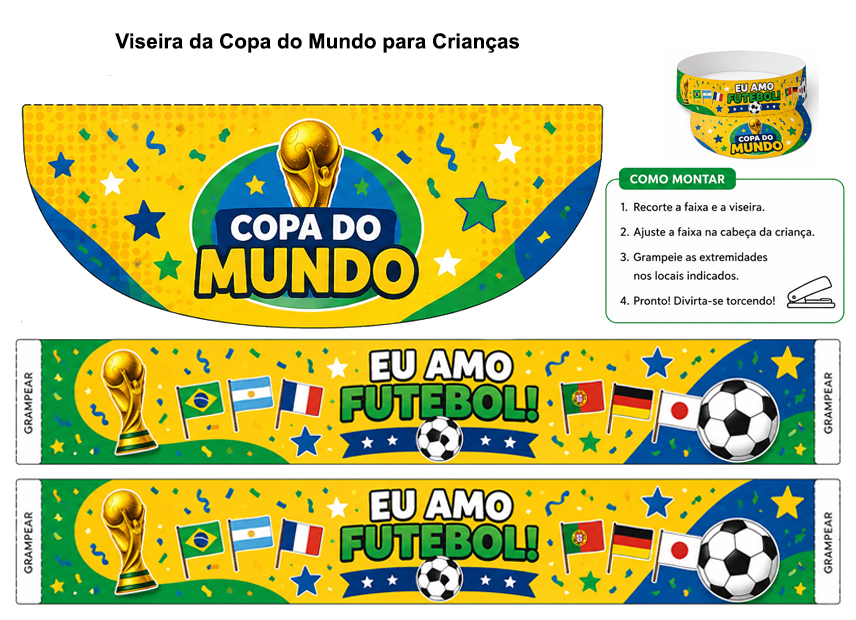 Viseira da Copa do Mundo para Crianças Atividade Criativa para Educação Infantil e Séries Iniciais